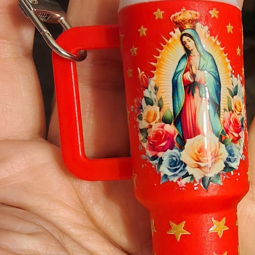 Red Religious Keychain with Virgin Mary Design